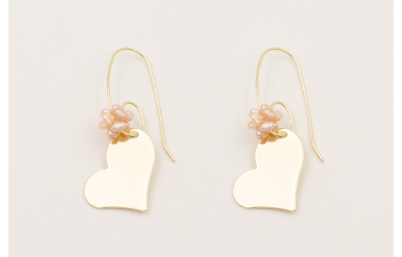 Pendientes gancho dorado con bola de perlas tostad