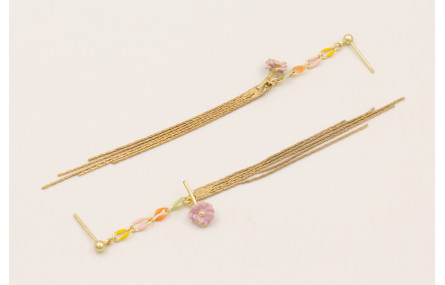 Pendientes perno bolita dorada mate con cadena de 