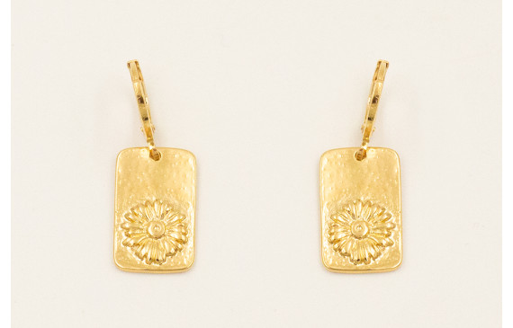 Pendientes cierre aro con colgante flor incrustada