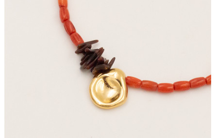 Pulsera micro tubo coral y chips coral marrones co