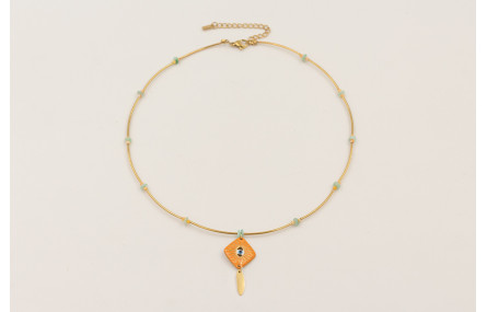 Collar acero inoxidable con tubitos, discos coral 