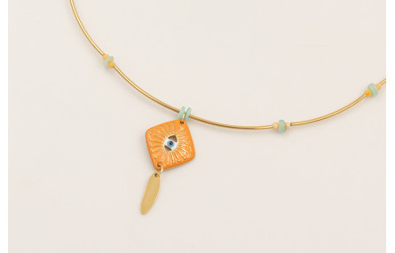 Collar acero inoxidable con tubitos, discos coral 