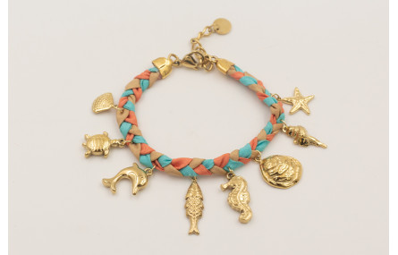 Pulsera trenza seda natural con colgantes acero in