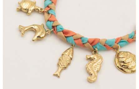 Pulsera trenza seda natural con colgantes acero in