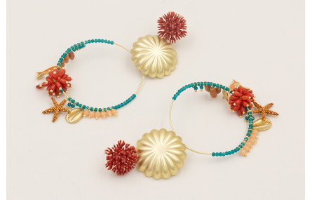 Pendientes nenufar esmalte teja, colgante semicirc