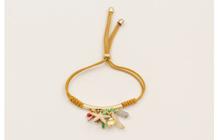 Pulsera cordón con hilo dorado color mostaza con n