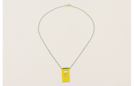 Collar cadena miyuki amarillo con rectangulo calad