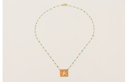 Collar cadena micro esmlate azul con colgante cuad