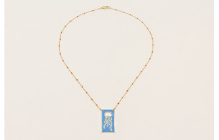 Collar cadena micro esmlate teja con colgante rect