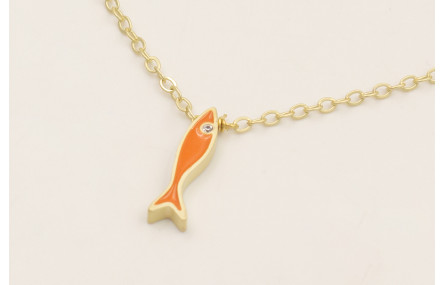 Solitario cadena eslabón pequeño con pez esmaltado