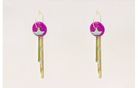 Pendientes aro mediano con disco cuarzo morado, ba