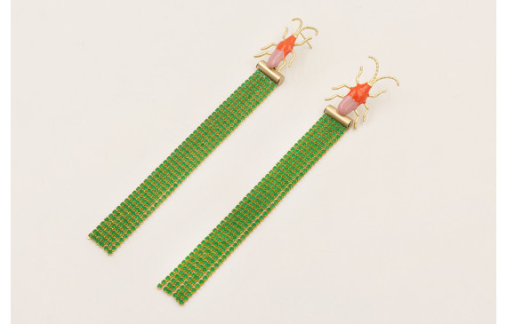 Pendientes perno escarabajo teja y morado con flec