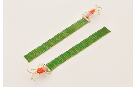 Pendientes perno escarabajo teja y morado con flec