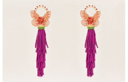 Pendientes fleco abalorio cardenal con mariposas n