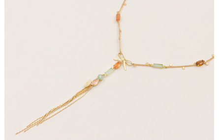 Collar cadena chapitas dorada mate con cabujones d