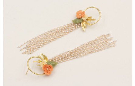 Pendientes aro rama dorada mate con fleco de caden