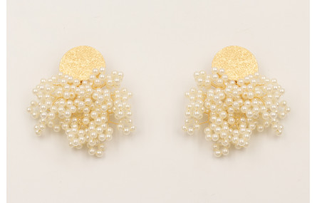 Pendientes perno semi disco satinado con ramas de 