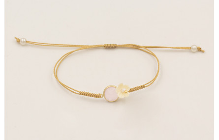 Pulsera hilo dorado con nudo serpiente, brillo ros