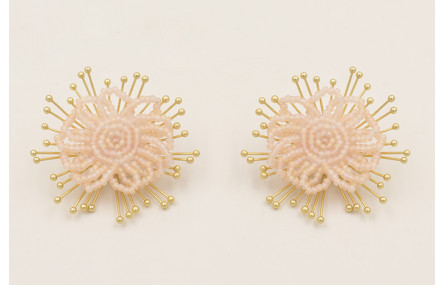 Pendientes sol destelleante dorado mate con flor a