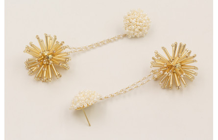 Pendientes cadena micro perla con bola estrella de