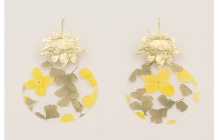 Pendientes hoja 9 puntas dorado mate y lentejuela 