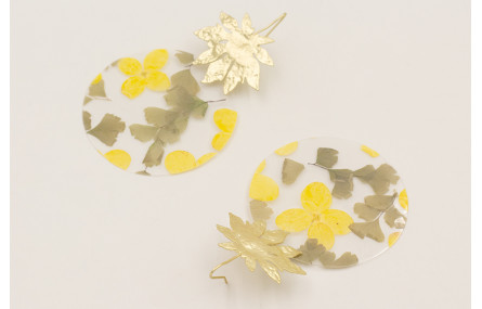 Pendientes hoja 9 puntas dorado mate y lentejuela 