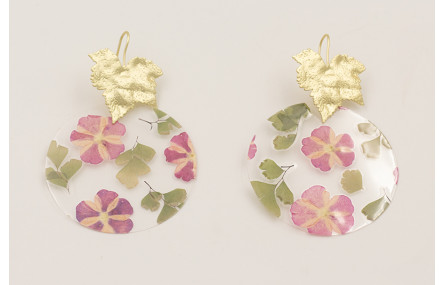 Pendientes perno hoja 5 puntas y disco lentejuela 