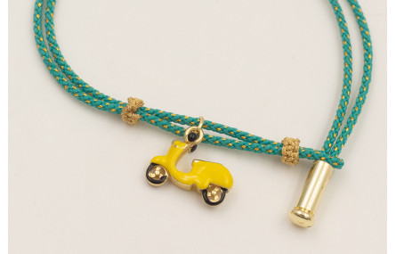 Pulsera cordón hilo dorado color turquesa doble,nu