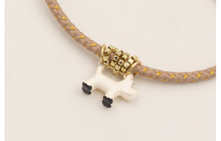 Pulsera cordón hilo dorado color beige con colgant