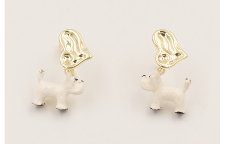 Pendientes perno corazón dorado con perro fox terr