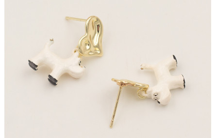 Pendientes perno corazón dorado con perro fox terr