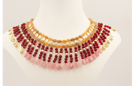 Collar semipreciosas facetadas jade granate, ovalo