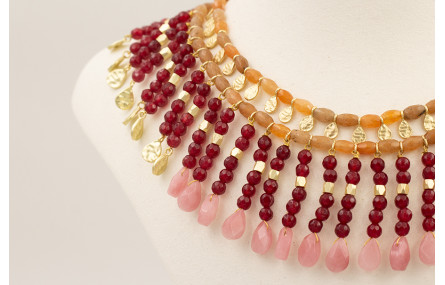 Collar semipreciosas facetadas jade granate, ovalo