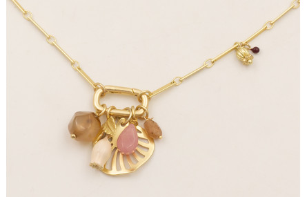 Collar cadena listones dorado mate con colgante ho