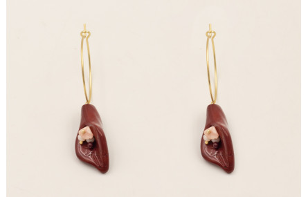 Pendientes aro mediano dorado mate con tulipán jad