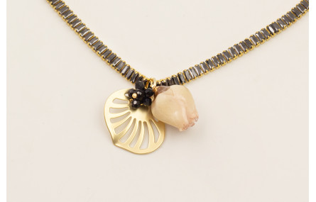 Collar cadena strass rectangular negra con colgant