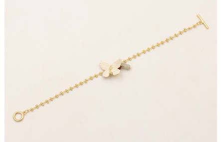 Pulsera cadena entrelazada 2 bolas dorado mate con