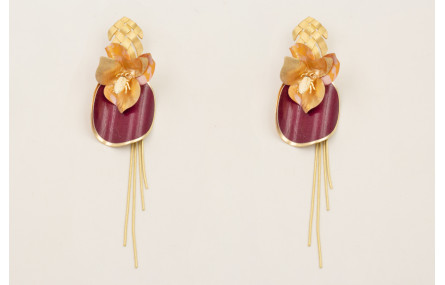 Pendientes perno trenza dorado mate, flor lentejue