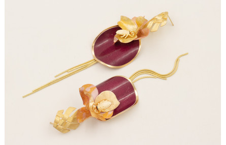Pendientes perno trenza dorado mate, flor lentejue