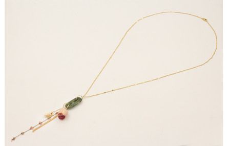 Collar largo cadena chapitas dorada mate con eslab