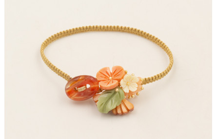 Pulsera cierre eslabón jade marrón, hoja y flores 