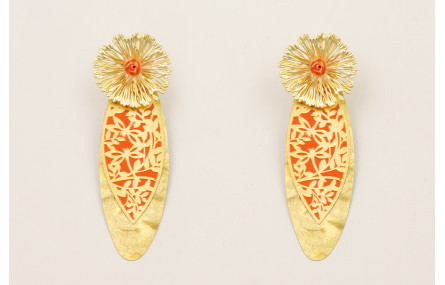 Pendientes flor grande con flor de resina coral, c