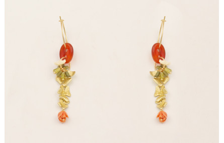 Pendientes aro pequeño, eslabón jade marrón, trio 