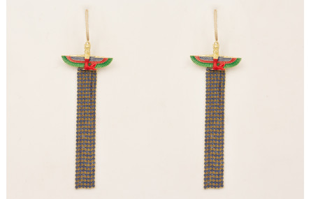 Pendientes fleco strass azul marino con esfinge Is