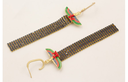 Pendientes fleco strass azul marino con esfinge Is