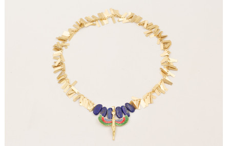 Collar cadena listones dorados mate con gotas lapí