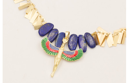 Collar cadena listones dorados mate con gotas lapí