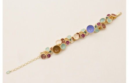 Pulsera cadena malla con semi bolas y colgantes fl