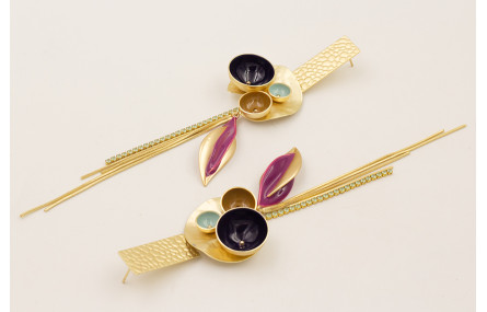 Pendientes perno rectangular con nenufar dorado ma