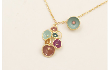 Collar colgante flores esmaltadas marrón y turques